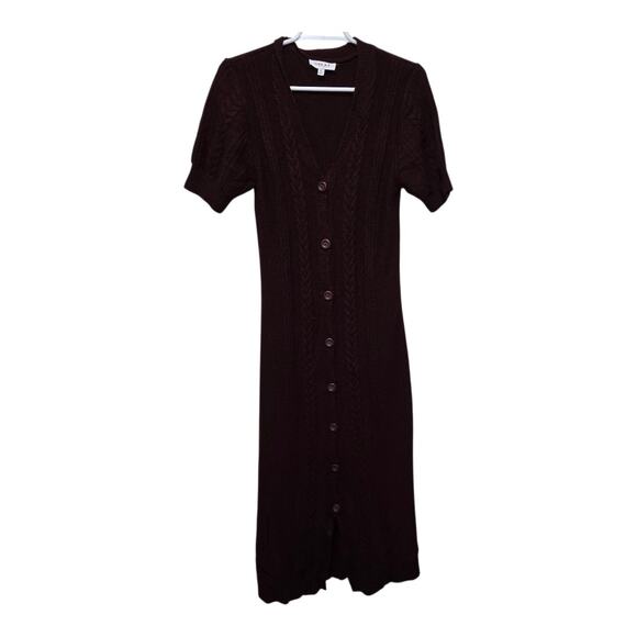 Gilli Cable Knit Button Midi Dress Brown Short Sleeve Size S - Picture 1 of 8